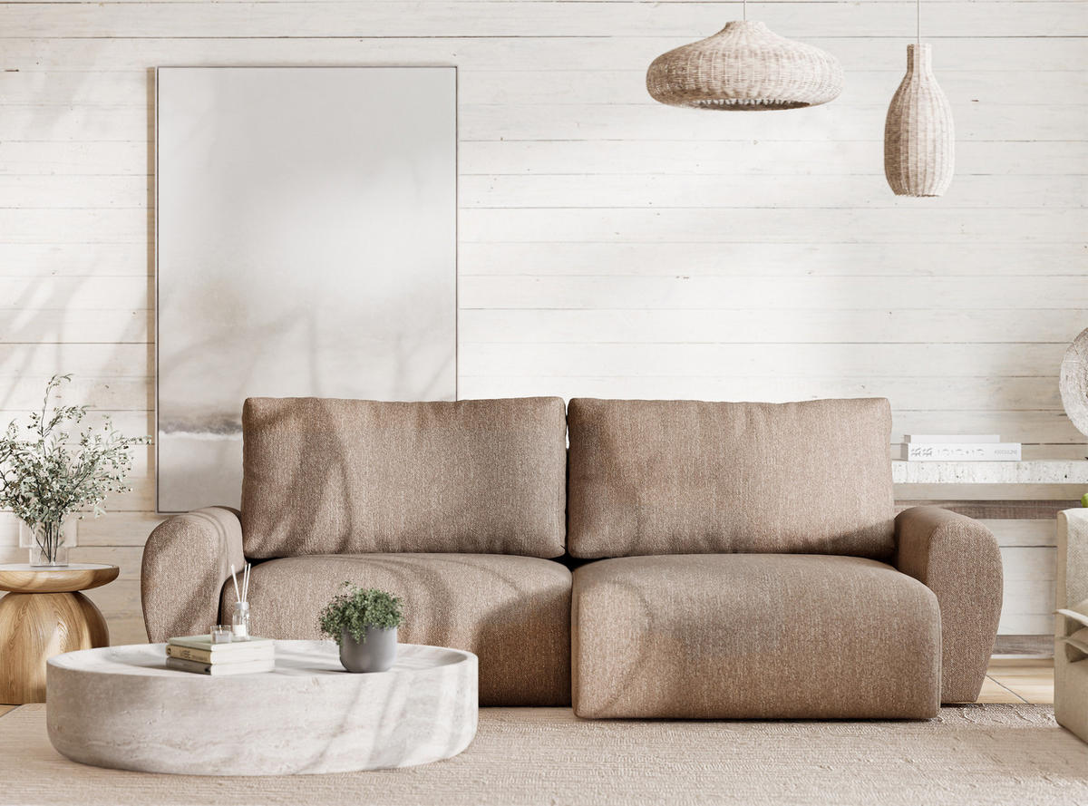 ECKSOFA MIT SCHLAFFUNKTION Numba Braun Webstoff - Schwarz/Braun, Holz/Holzwerkstoff (253/153cm) - Maison de Reve