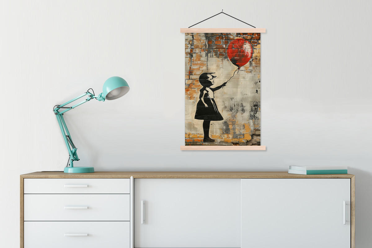 POSTER Graffiti - Banksy - Mädchen - Straßenkunst 60x90 cm - Sandfarben, Textil (60/90/0.15cm) - MuchoWow