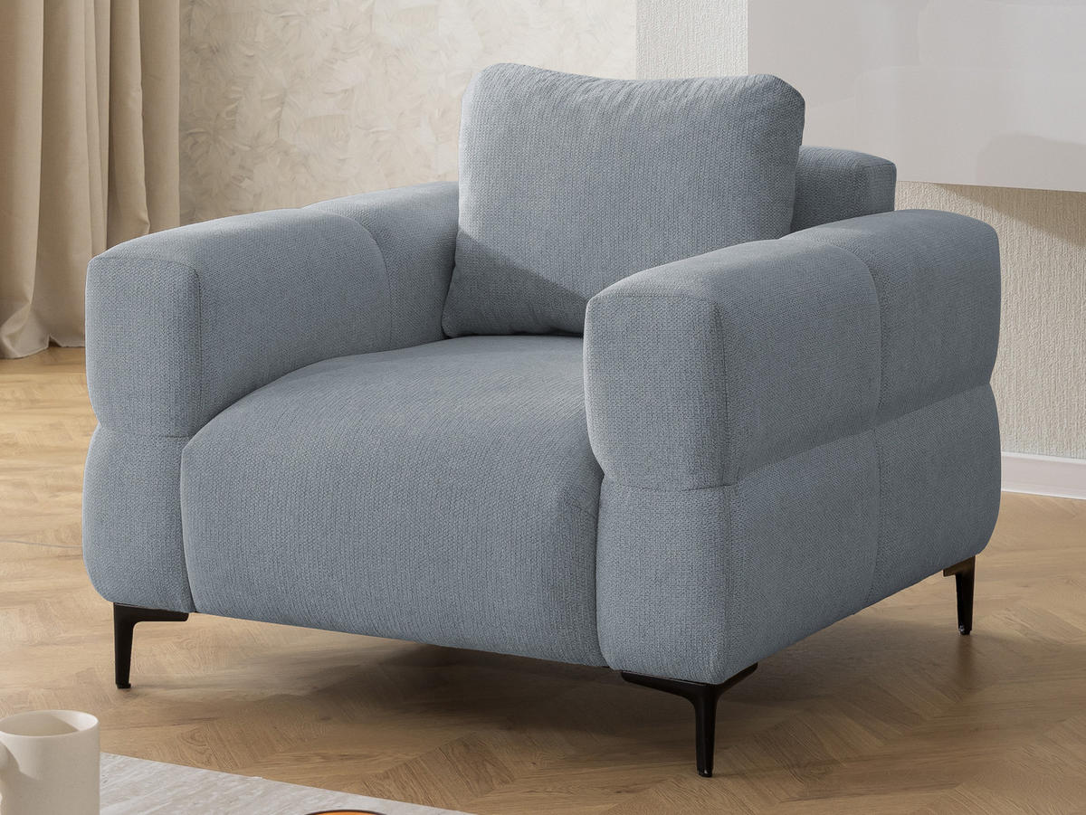 SITZGARNITUR 3+2+1 Cardea in Bubble-Optik aus weichem Grau Strukturstoff mit hohem Sitzkomfort - Schwarz/Grau, Holz/Textil (217/80/97cm) - S-Style Möbel