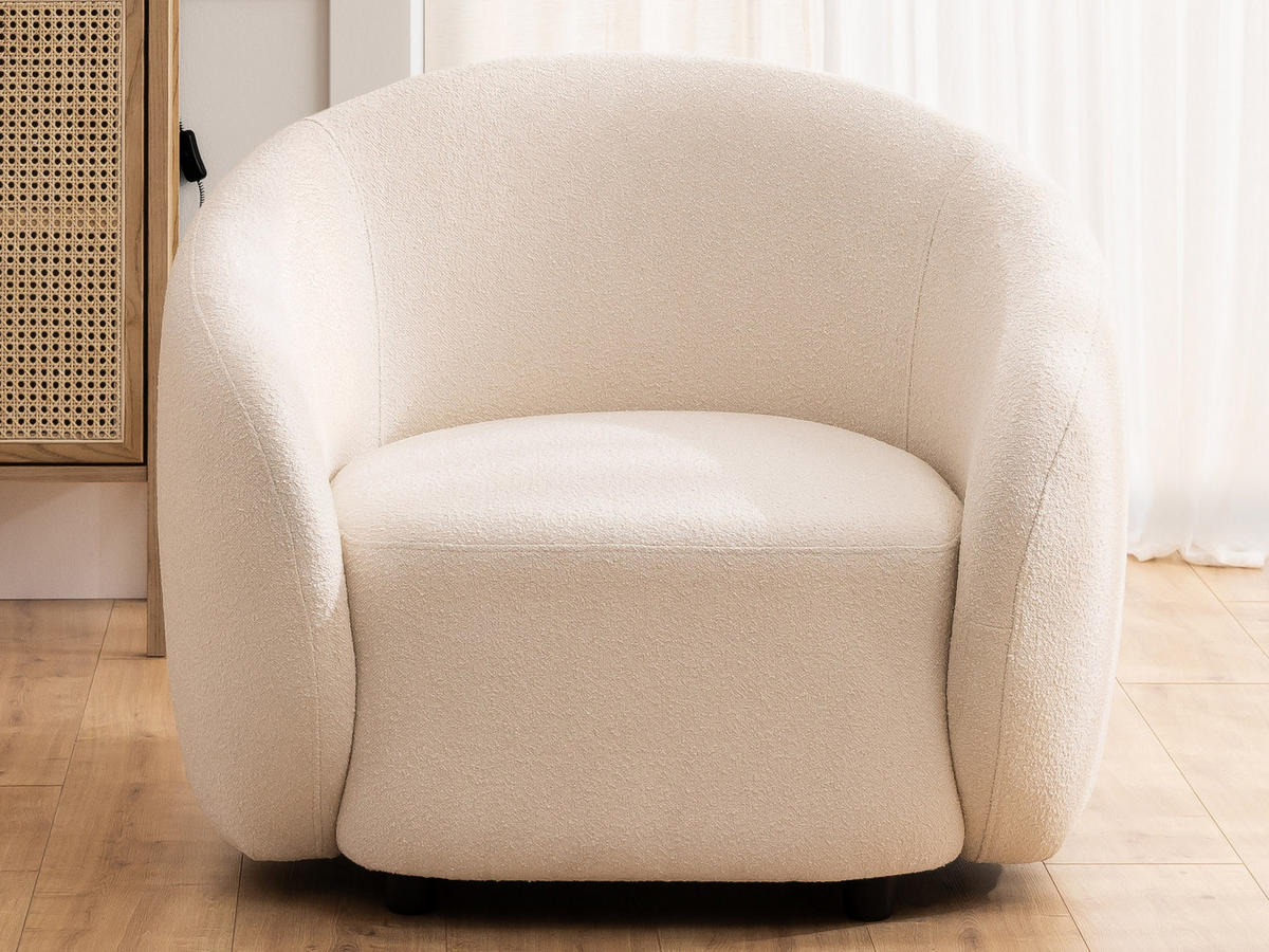 SITZGARNITUR 2+1 Roundi Cremeweiß Bouclé - Creme/Schwarz, Holz/Kunststoff (150/76/80cm) - S-Style Möbel