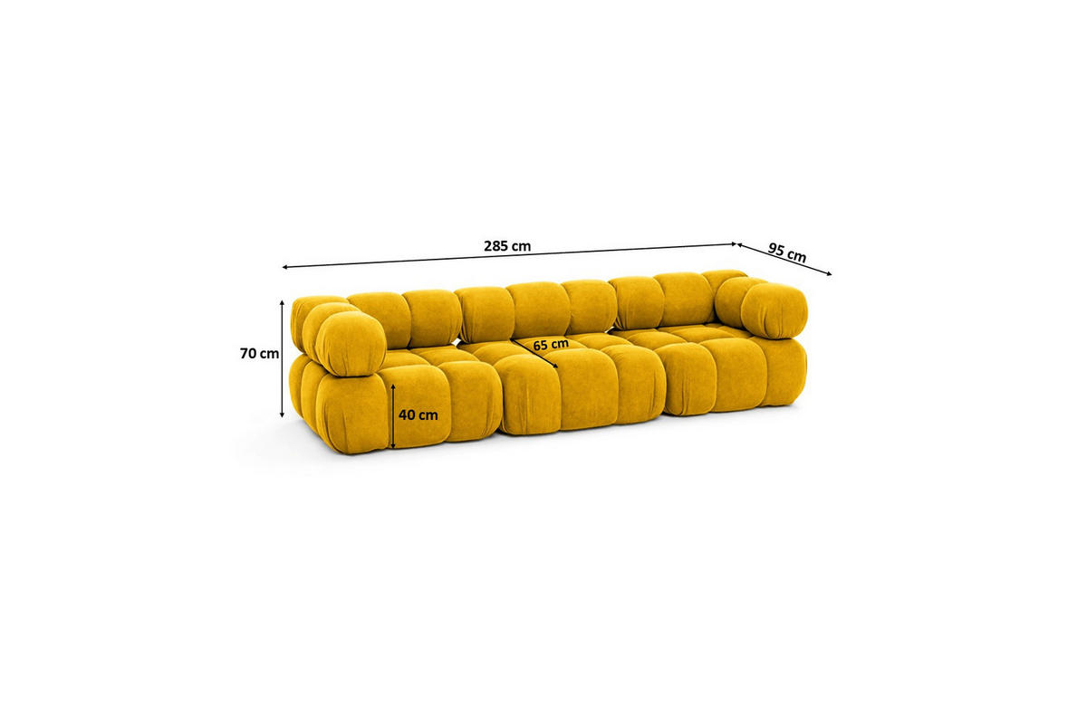 COUCH, 3-Sitzer Modular, Veloursstoff Salvador, Gelb, Selia - Gelb, Holz (285/70/95cm) - Kaiser Möbel