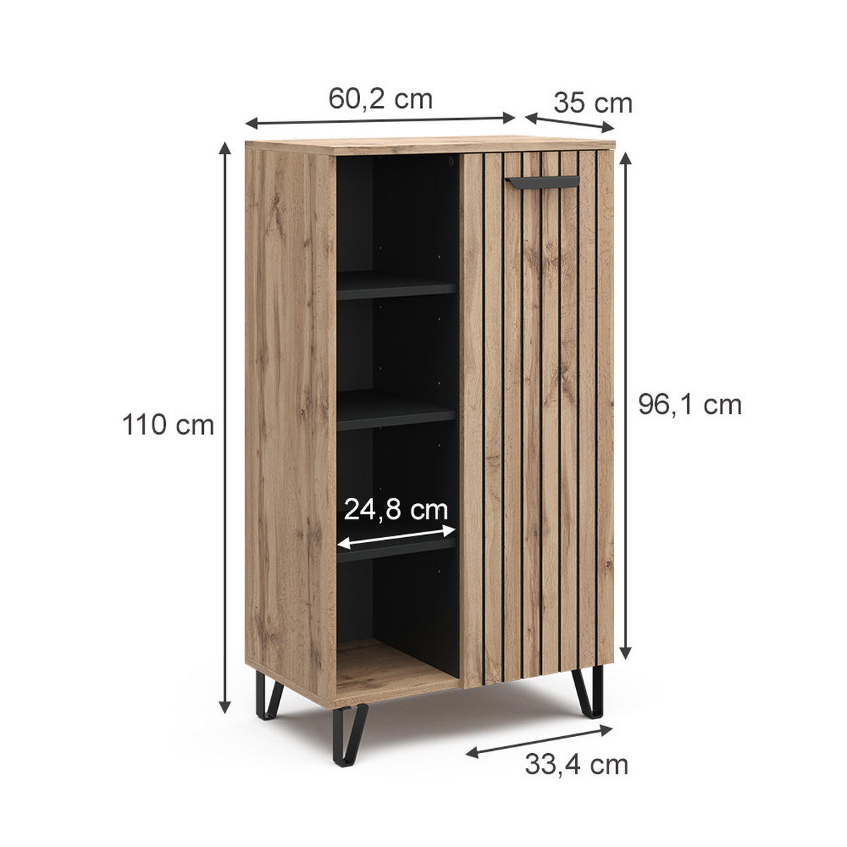 KOMMODE Amber Braun 60.2 x 110 cm mit 1 Tür - Braun, Holzwerkstoff (35/110/60.2cm) - Vicco