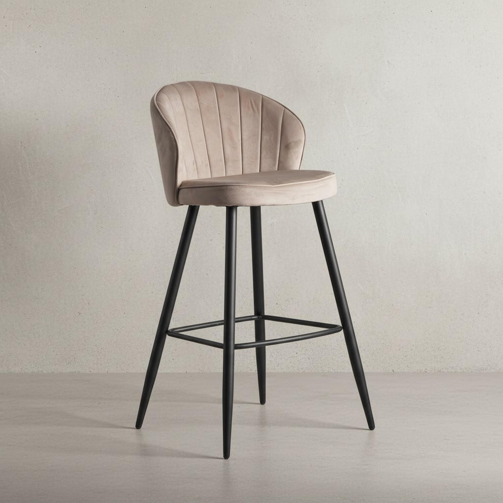 BARHOCKER Samt Metallbeine Skandi-Stil ADIGE, Beige 56x53x103 cm - Beige/Schwarz, Textil/Metall (56/103/53cm) - KADIMA DESIGN