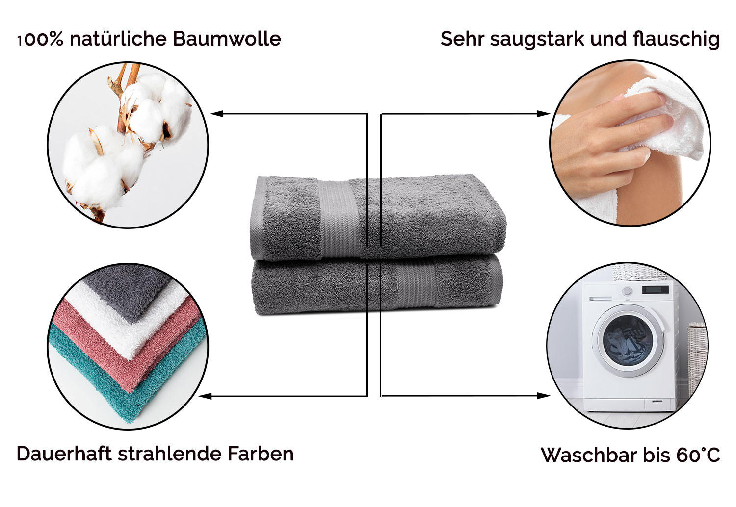 BADETUCH, 2er-Set, 100x150 cm, 100% Baumwolle, Grau - Anthrazit, Textil (100/150cm) - Zollner