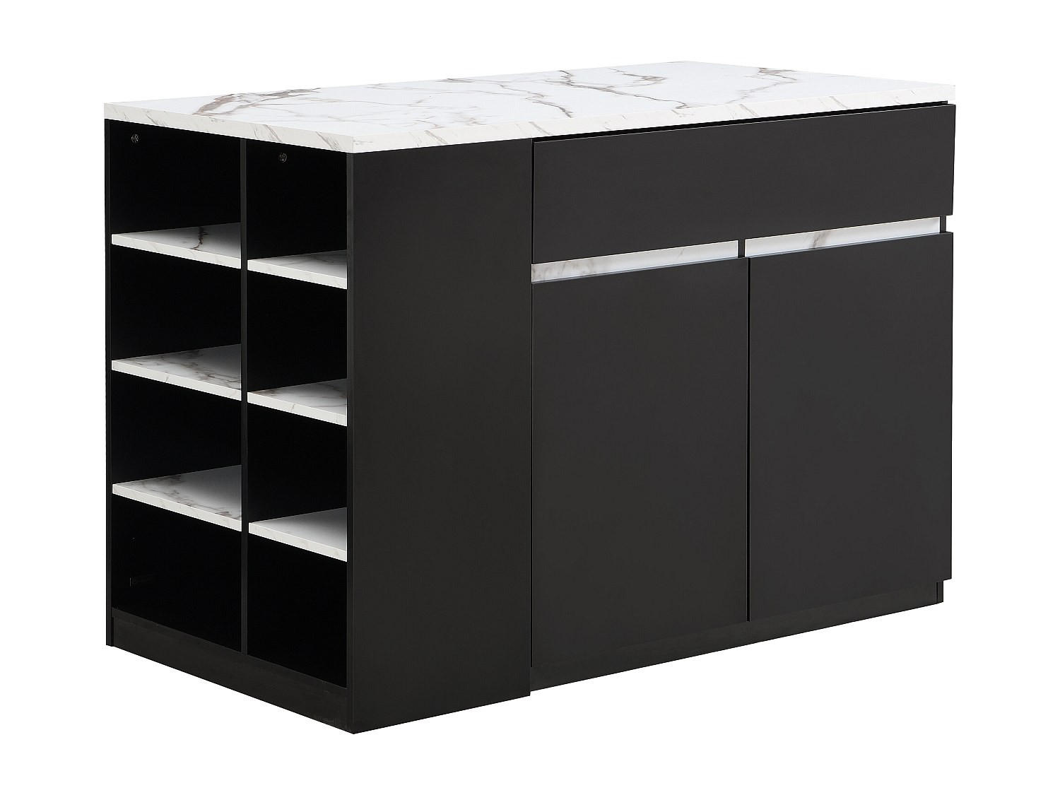 KÜCHENINSEL mit Stauraum - Marmoroptik Weiß & Schwarz - MEILI - Schwarz, Holz (65/90/130cm) - Vente-Unique