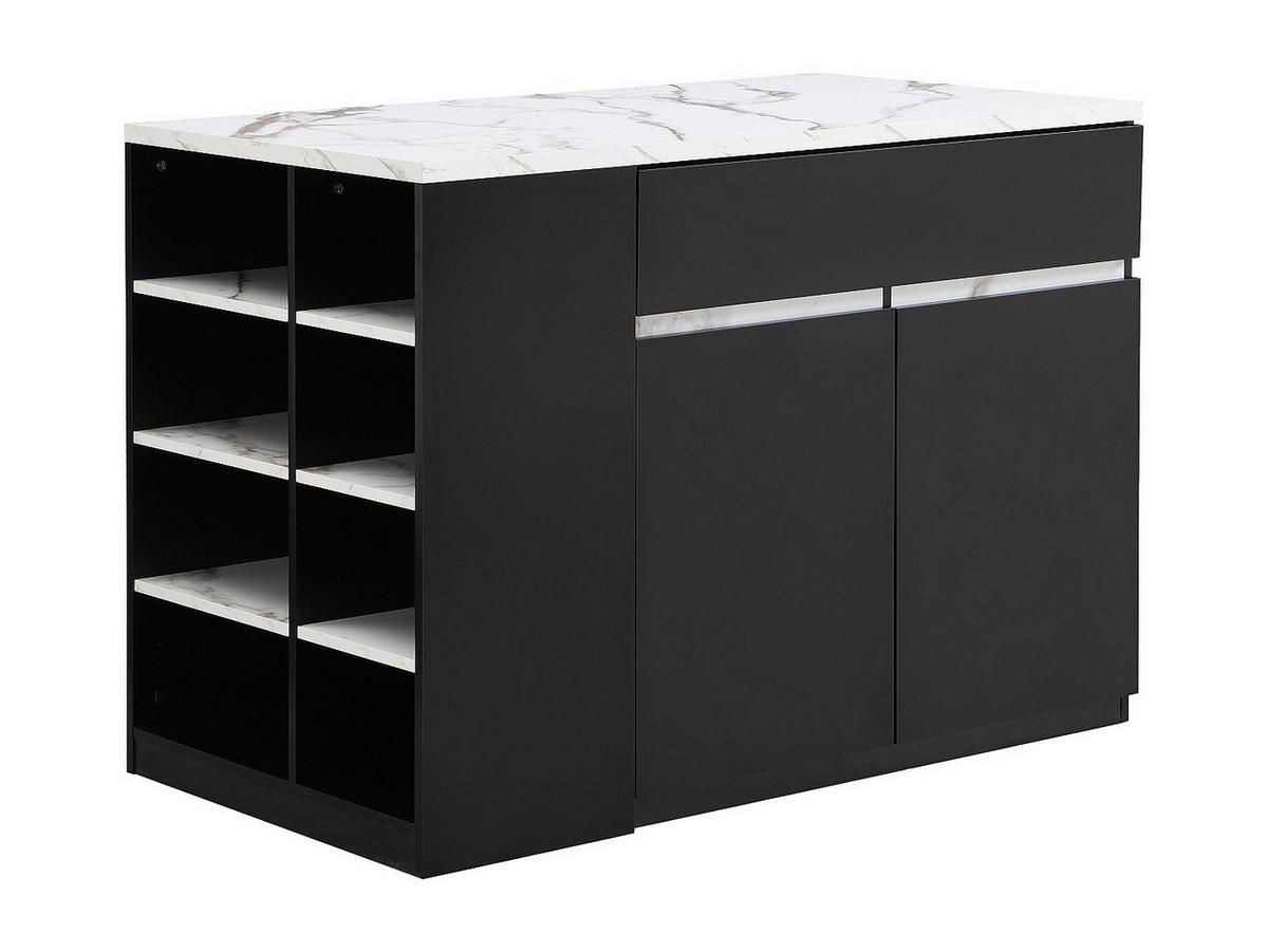 KÜCHENINSEL mit Stauraum - Marmoroptik Weiß & Schwarz - MEILI - Schwarz, Holz (65/90/130cm) - Vente-Unique