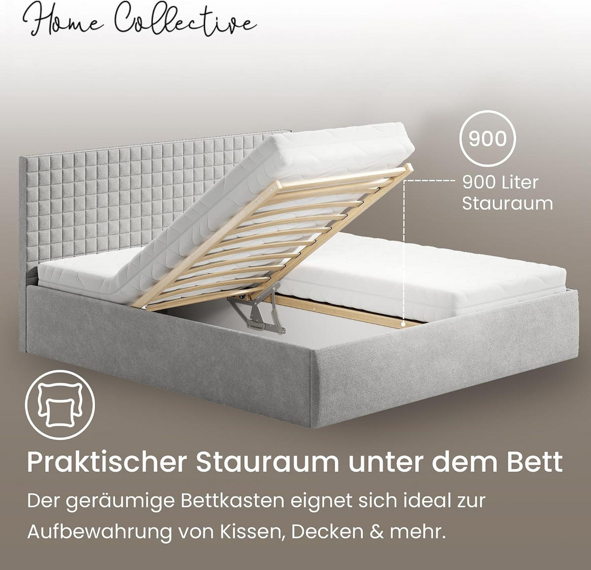 POLSTERBETT VARDO-Stoff H2 Matratze 180x200 cm in Grau - Grau, Textil (180/200cm) - Home Collective