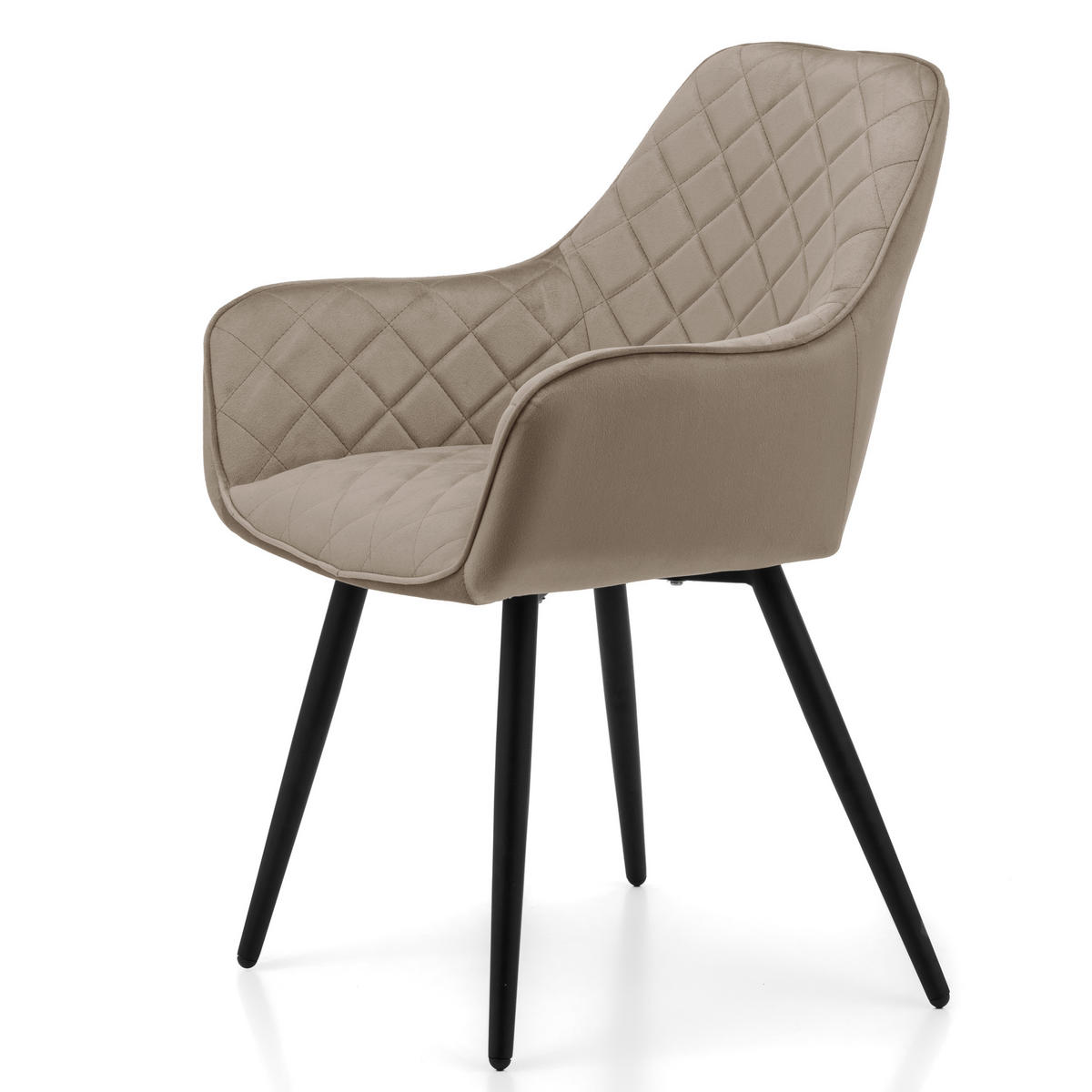 STUHL COLIN gespolsterter mit Steppung - dunkelbeige - Samt Velours - Beige/Schwarz, Textil/Metall (58/87/61cm) - NEW HOME
