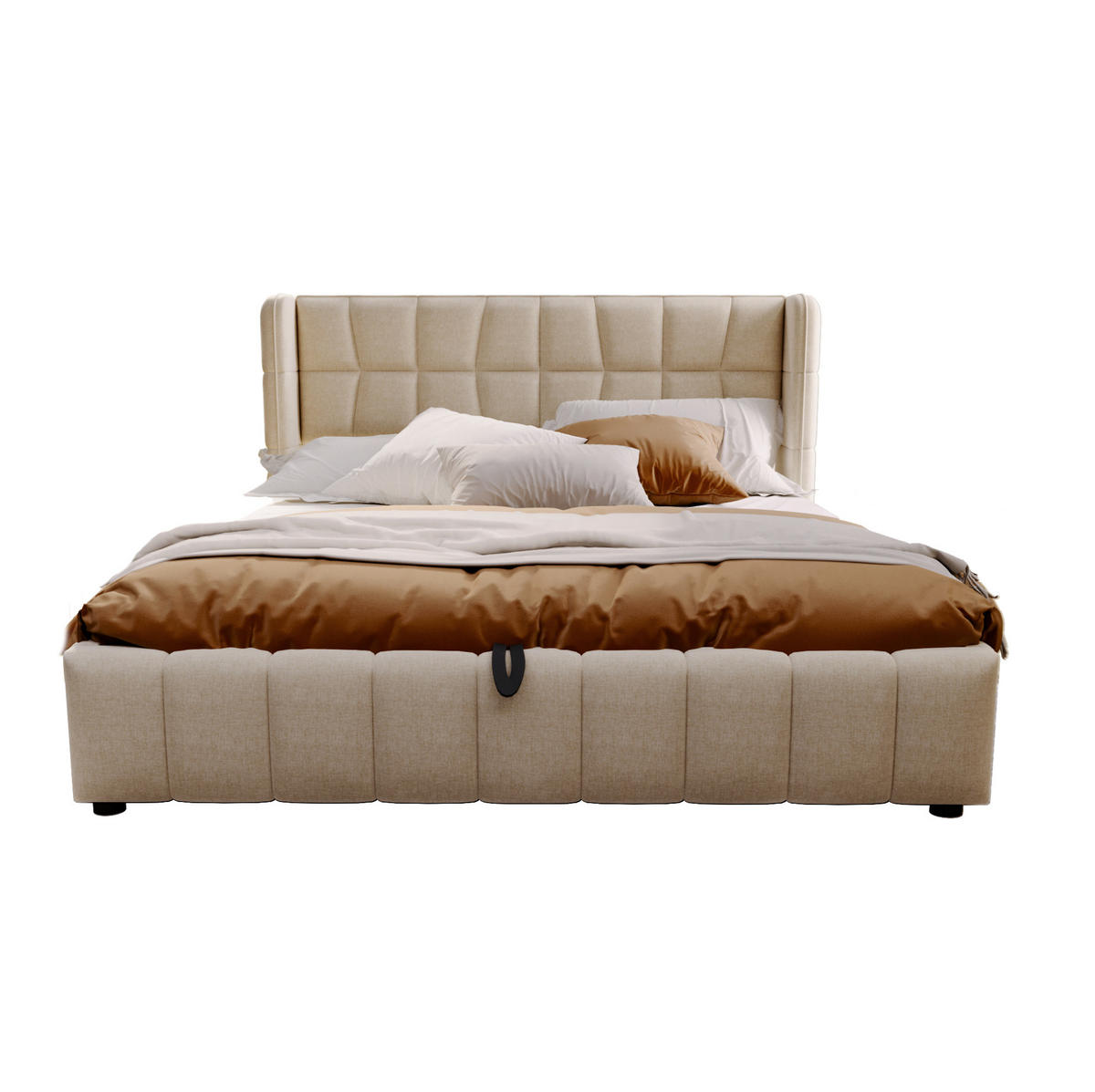 POLSTERBETT aus Stoff und Metall 180x200 cm Beige mit Stauraum und Hebemechanismus - Beige, Textil (180/200cm) - IVMEU