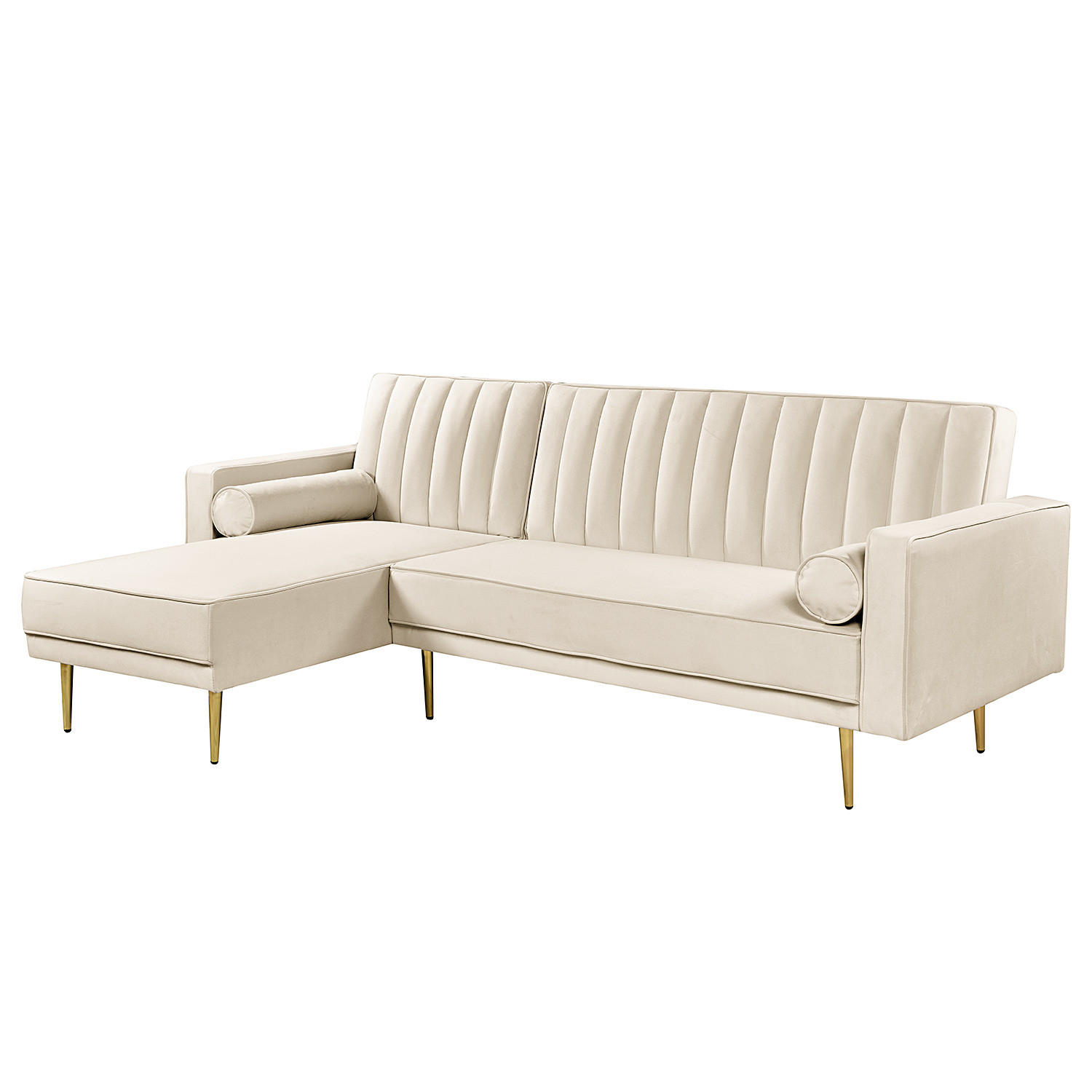 ECKSOFA mit Schlaffunktion - Samt - Beige/Goldfarben, Textil (223/144cm) - home24