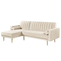 ECKSOFA mit Schlaffunktion - Samt - Beige/Goldfarben, Textil (223/144cm) - home24