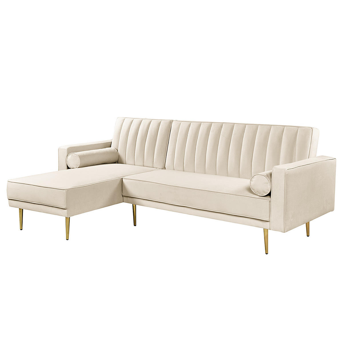 ECKSOFA mit Schlaffunktion - Samt - Beige/Goldfarben, Textil (223/144cm) - home24