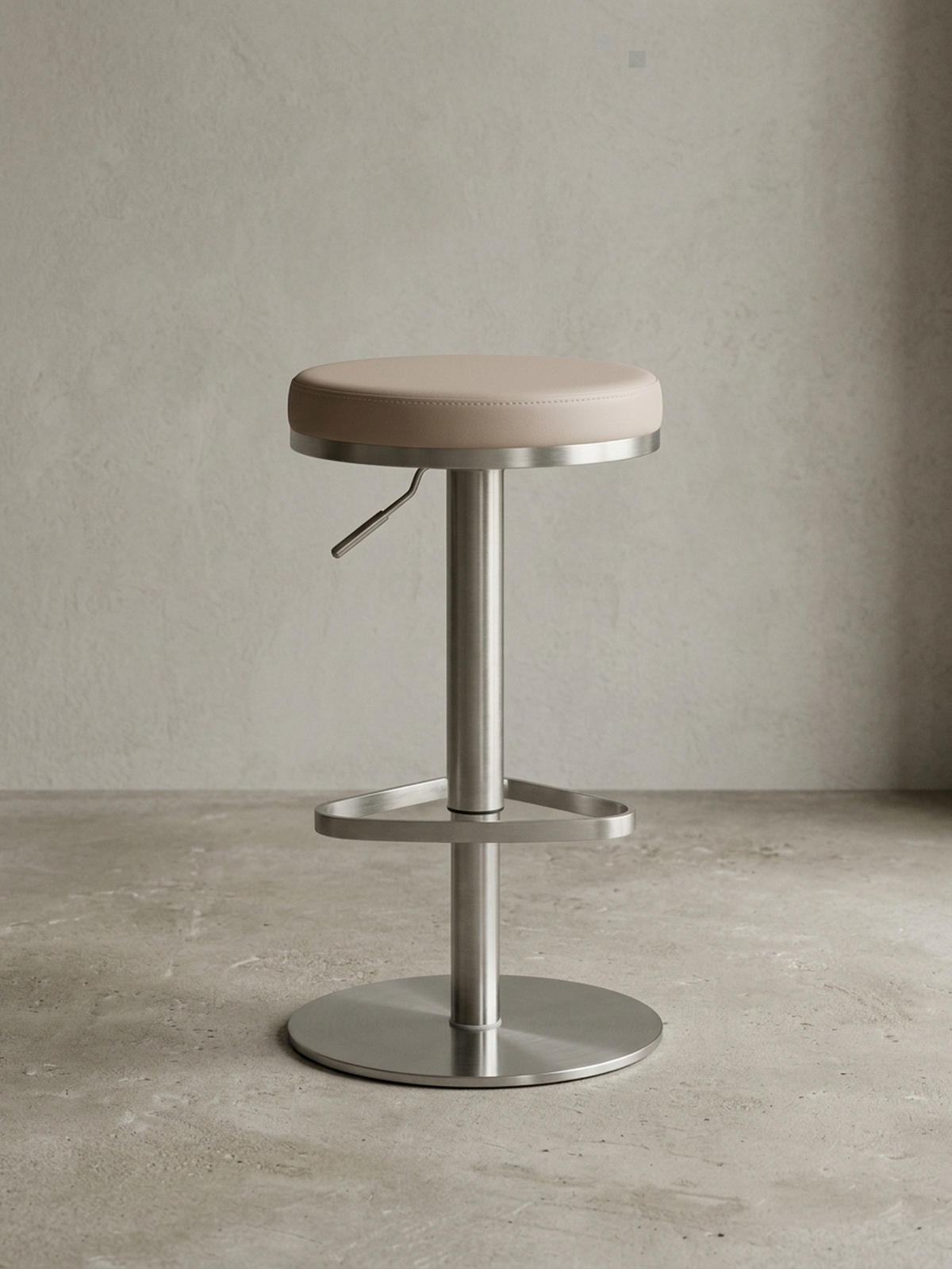 BARHOCKER Höhenverstellbar Gepolstert Triangel-Fußablage ELBE, Beige 38x38x82 cm - Beige/Silberfarben, Kunststoff/Textil (38/82/38cm) - KADIMA DESIGN