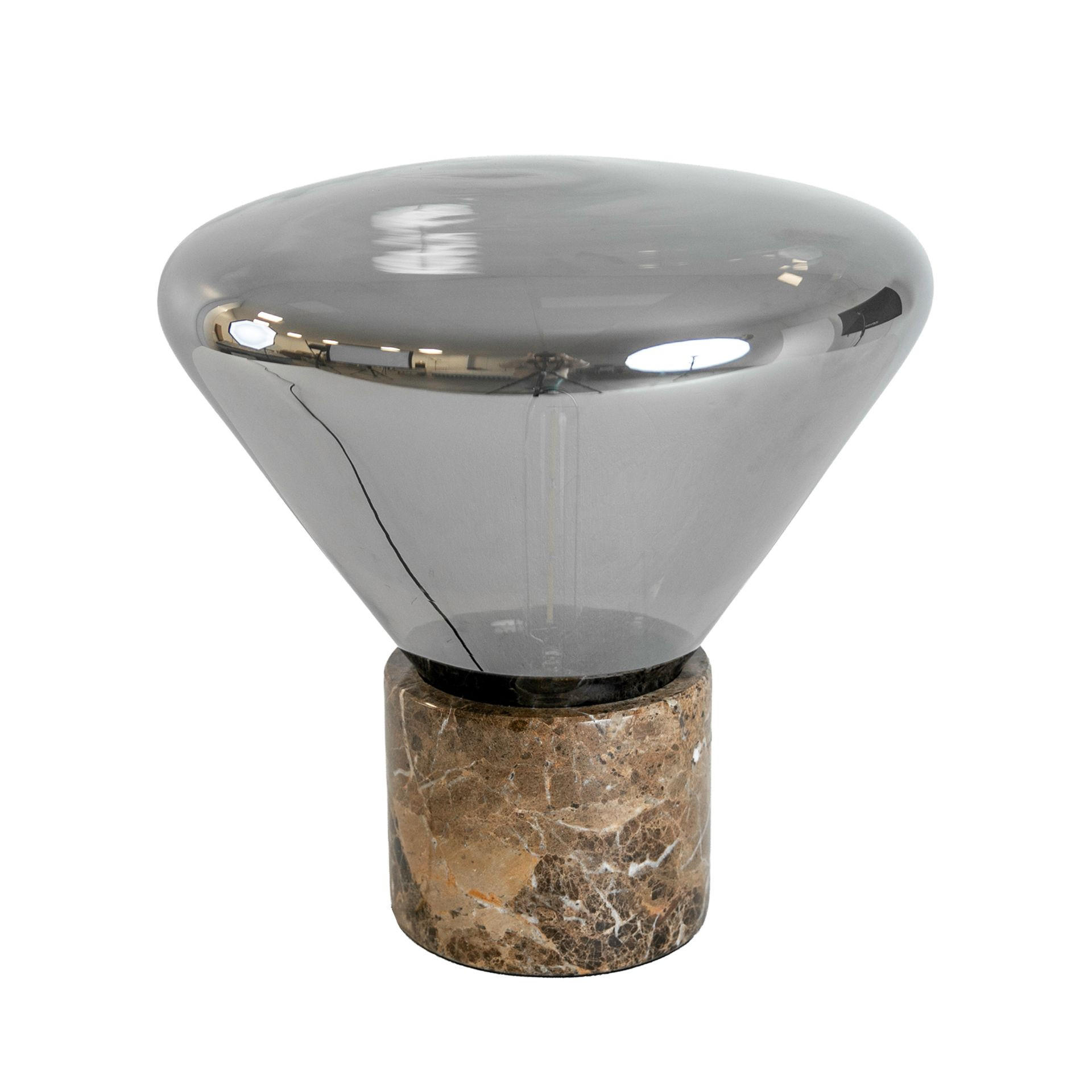 TISCHLEUCHTE aus grauem Rauchglas mit Spiegeleffekt und Keramikmarmor Ø36/38 cm - Braun, Keramik (36/36/38cm) - The Lumine