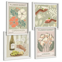 BILDER SET 4er Set - 50x50 cm & 40x60 cm Weißer Rahmen - Blumenposter Weinstadt - Weiß, Kunststoff (50/50cm) - TULUP