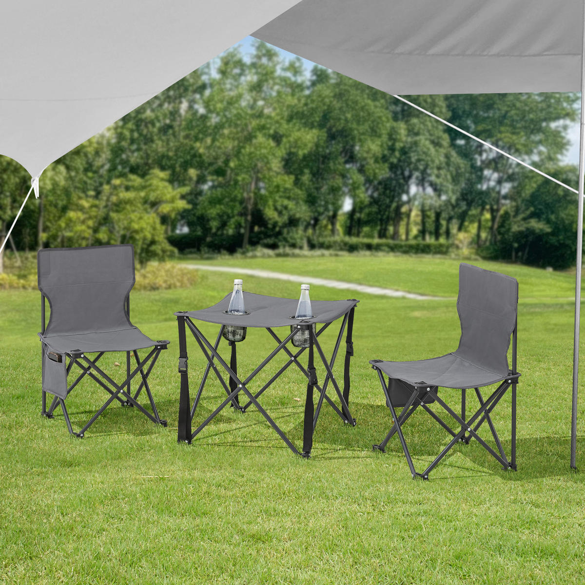 GARTENMÖBEL-SET 3 TLG. Banzi - Grau, Textil/Metall - casa.pro