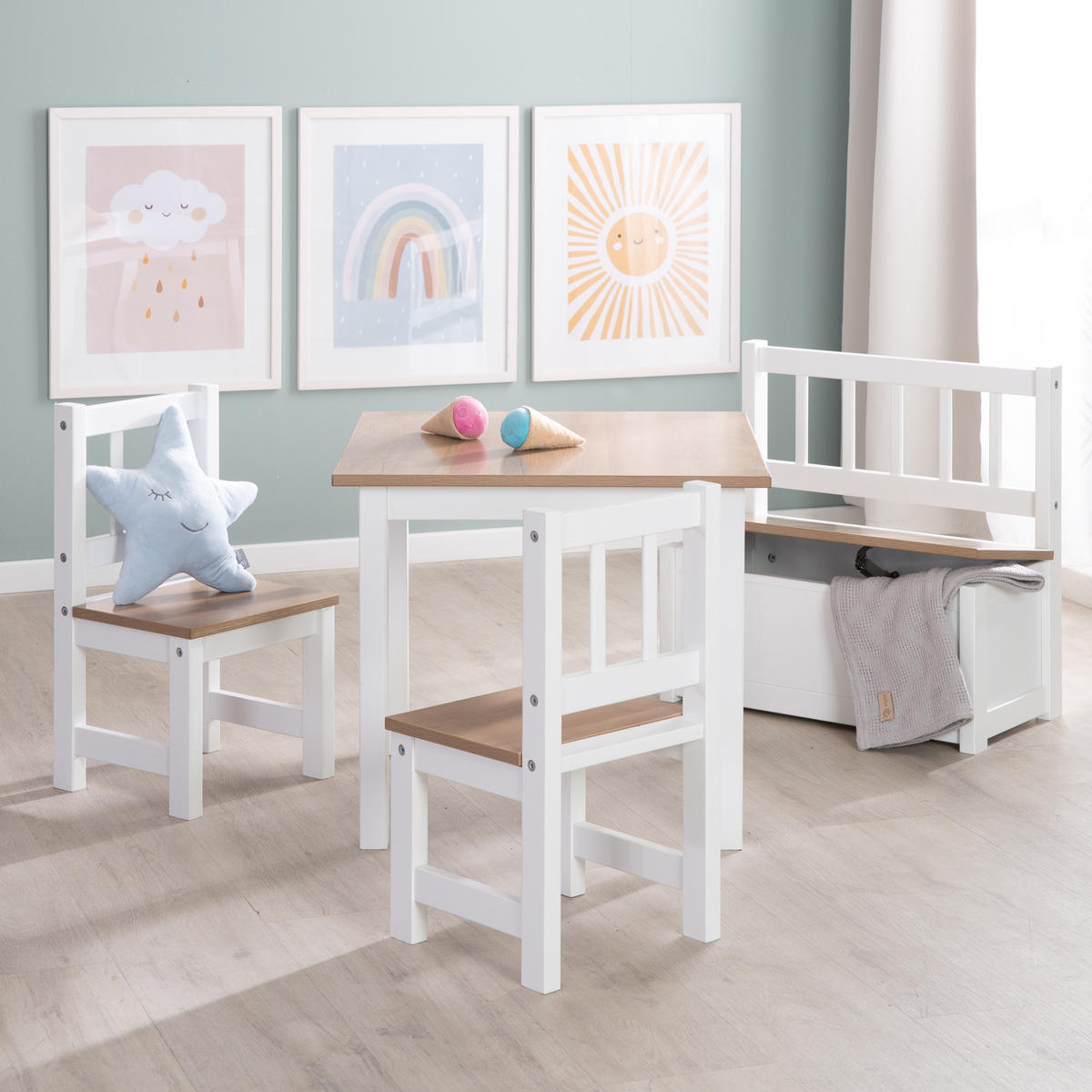 KINDERSITZGRUPPE Woody - Weiß/Sonoma Eiche, Holzwerkstoff (56/49/56cm) - Roba