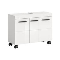 WASCHBECKENUNTERSCHRANK auf Rollen NOVA (B/H/T: ca. 80/58/30 cm) in Weiß/weiß hochglanz - Weiß, Holzwerkstoff (80/58/30cm)