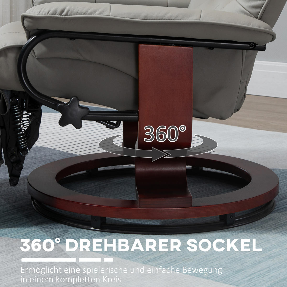 FERNSEHSESSEL Relaxsessel Liegesessel Kunstleder 360° Drehstuhl Holzfuß neigbar - Braun/Grau, Holz/Kunststoff (87/100/78cm) - HOMCOM