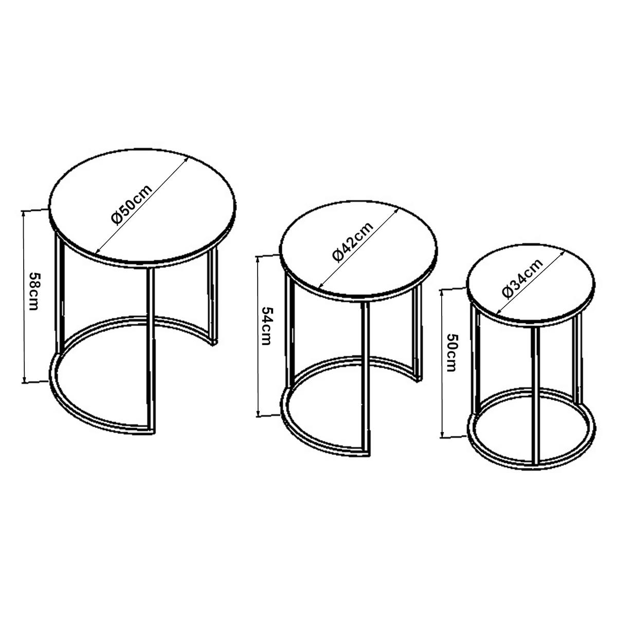 SATZTISCH Kyyjärvi im 3er Set - Grau, Glas (50/50/58cm) - [en.casa]