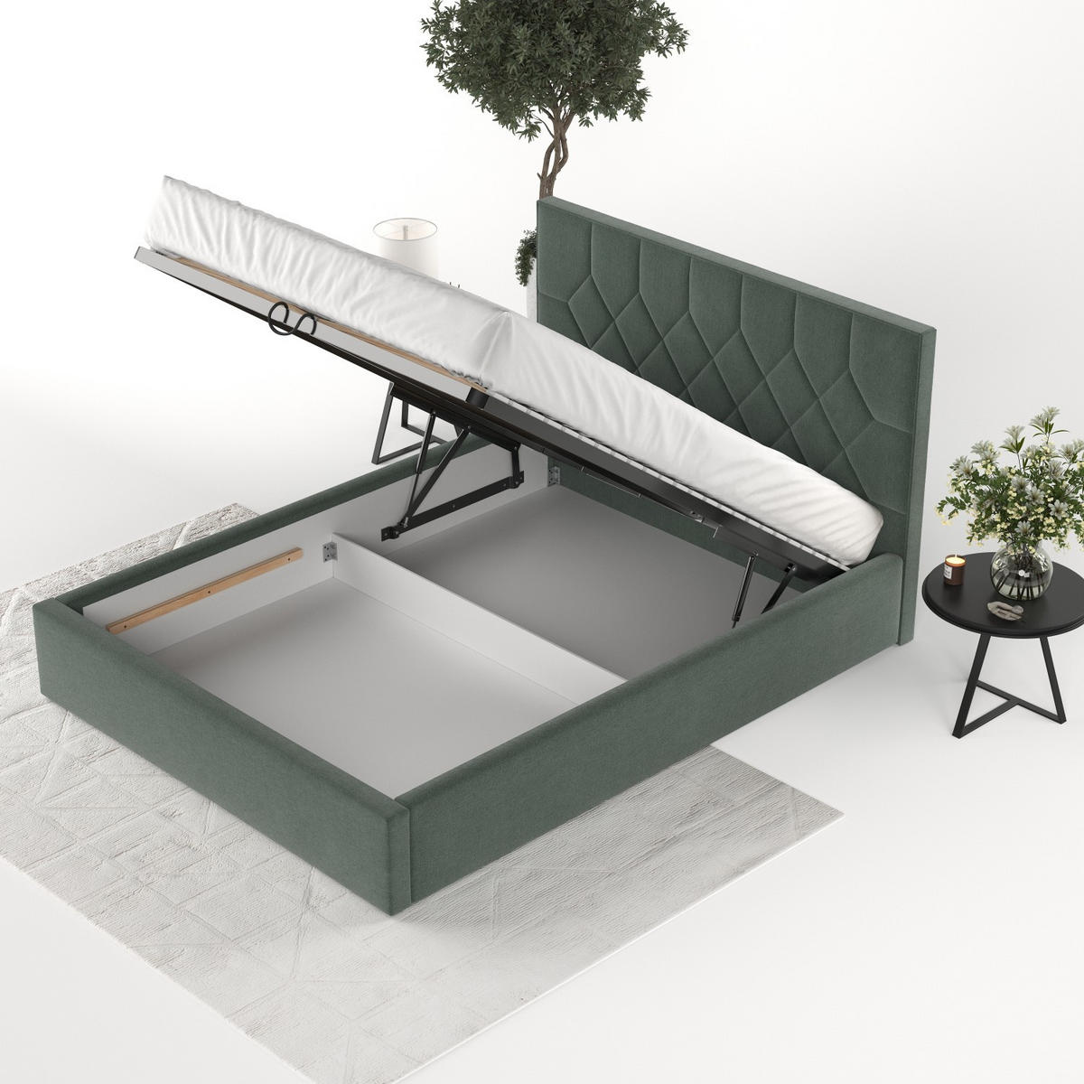 POLSTERBETT Brisa 140/200 cm Grün im Asti Stoff - Schwarz/Naturfarben, Holz/Holzwerkstoff (140/200cm) - AltaBeds