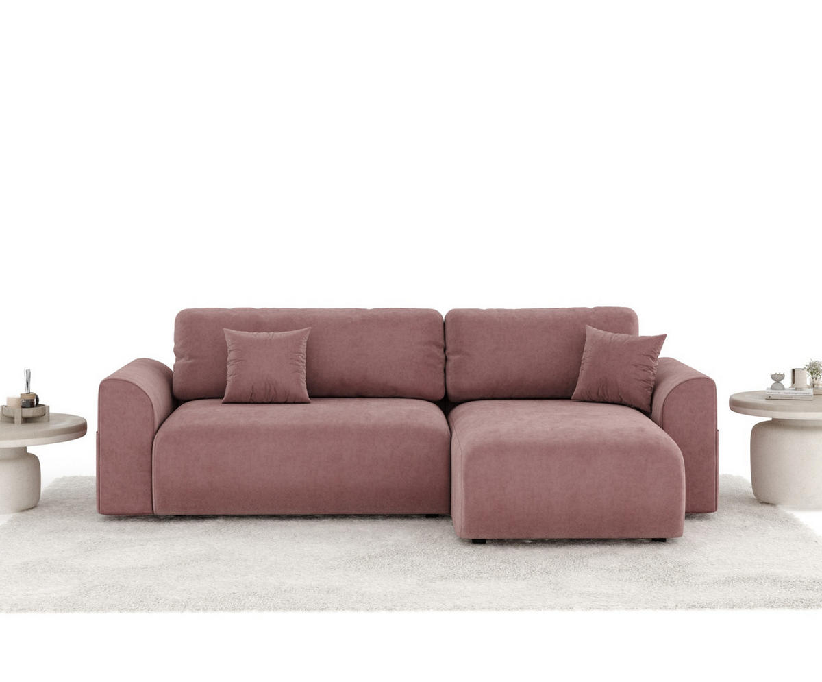ECKSOFA MIT SCHLAFFUNKTION Bodega Rose Samtstoff - Schwarz/Rosa, Holz/Holzwerkstoff (235/138cm) - Maison de Reve