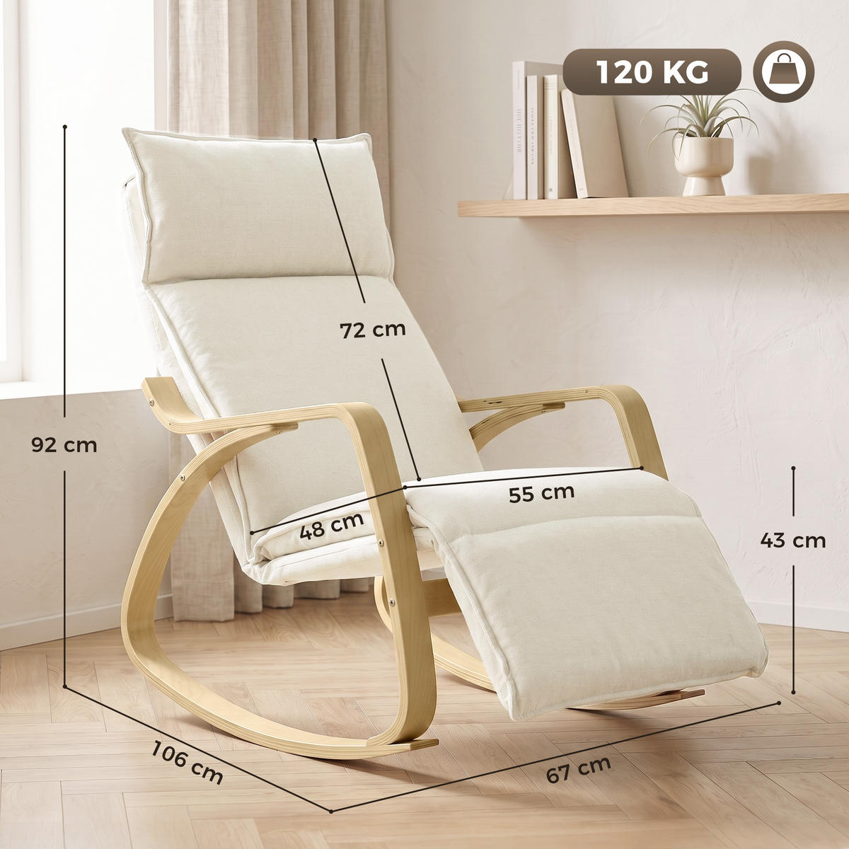 GUNGSTOL i polyester, krämvit - Cremefärgad/Svart, Björkträ/Träbaserade material (67/92/106cm) - HOMCOM