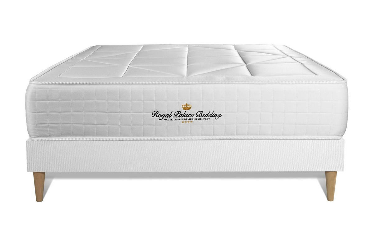 BETT Windsor Taschenfederkern und Memory-Schaum 135 x 210 cm h1 - Kit Bettgestell Weiß - Beige/Weiß, Holz (135/210cm) - ROYAL PALACE BEDDING