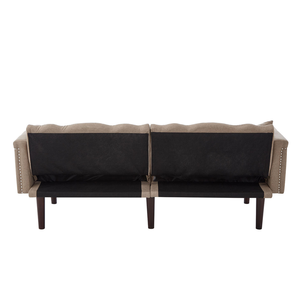 SOFA 2in1 Zweisitzer Liegefunktion Unabhängig Verstellbar Baumwoll-Leinen - Braun, Holz (92.71/19.05/80cm) - FLIEKS