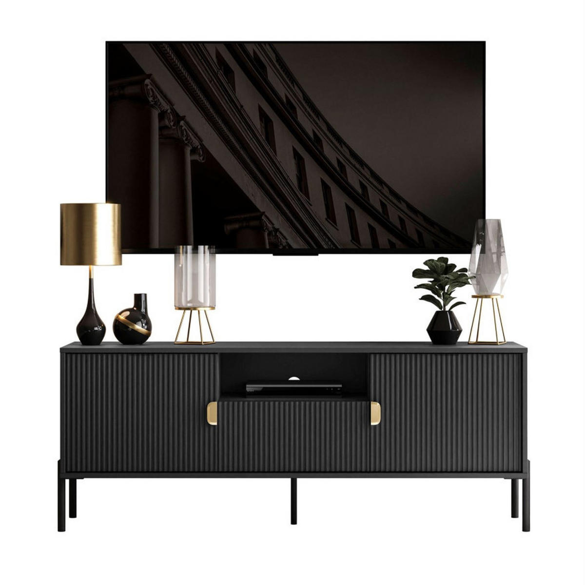 TV Rack DALIA 155 cm - Goldfarben/Schwarz, Holzwerkstoff (155/58/40cm) - Lookway