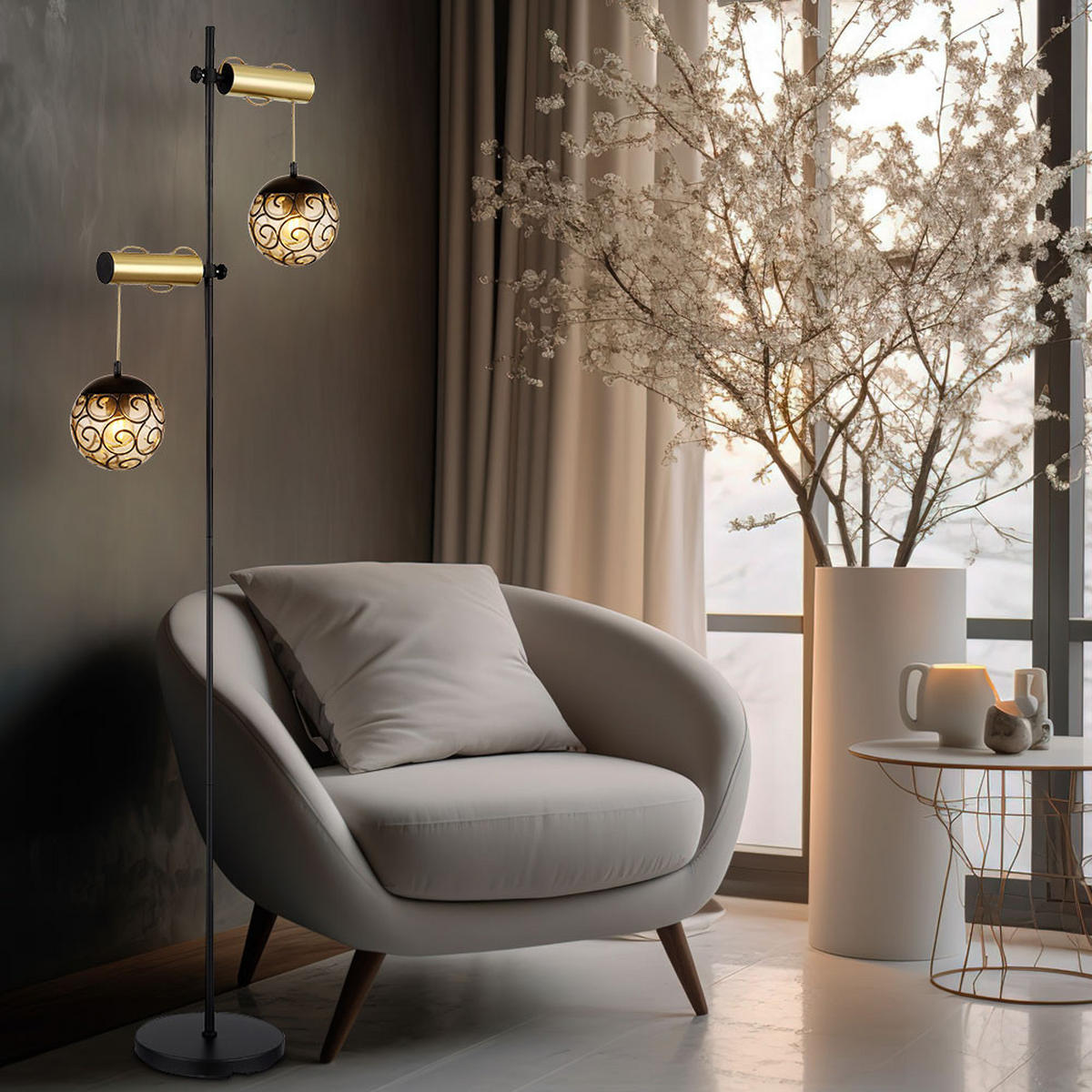 LED STEHLEUCHTE FITZ Grau Rauchoptik - Grau, Metall (51/25/168cm) - Globo Lighting