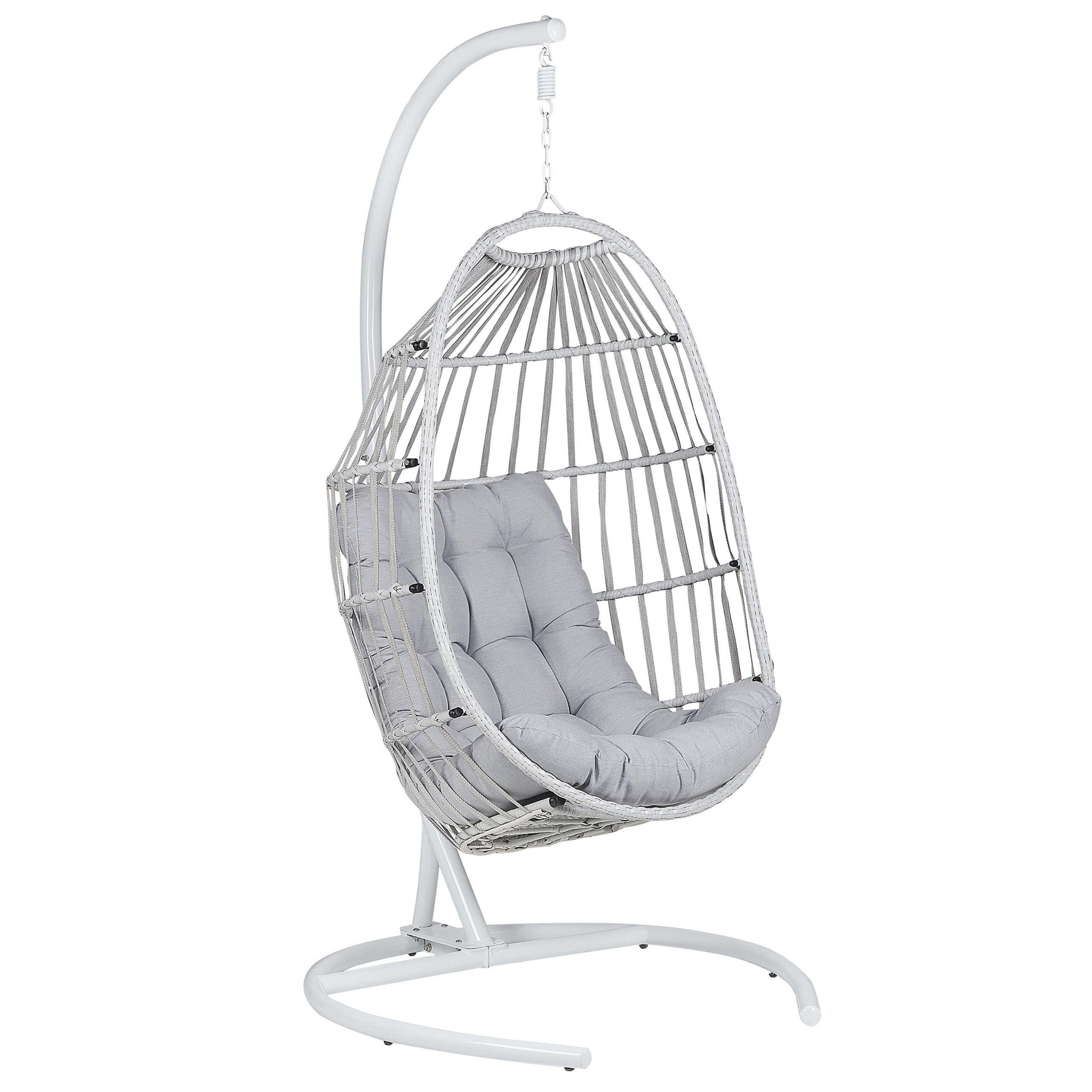 HÄNGESESSEL mit Gestell PE Rattan hellgrau 105 cm Sesia - Hellgrau, Textil (105/198/105cm) - Beliani