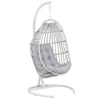HÄNGESESSEL mit Gestell PE Rattan hellgrau 105 cm Sesia - Hellgrau, Textil (105/198/105cm) - Beliani