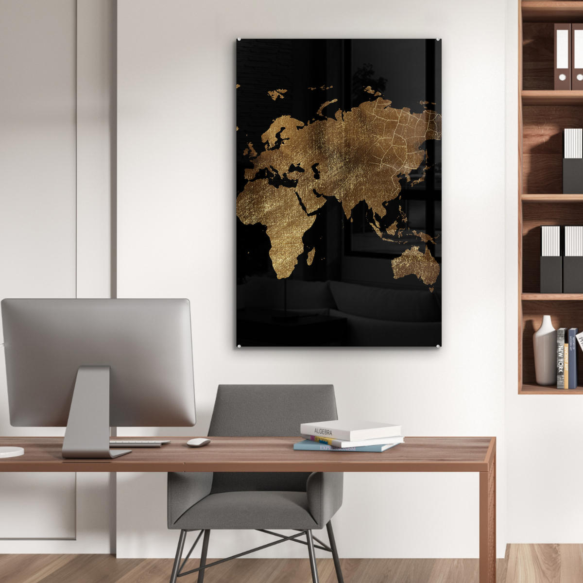 ACRYLGLASBILD Weltkarte - Gold - Luxus - Erde - Schwarz 60x90 cm - Goldfarben, Glas (60/90cm) - MuchoWow