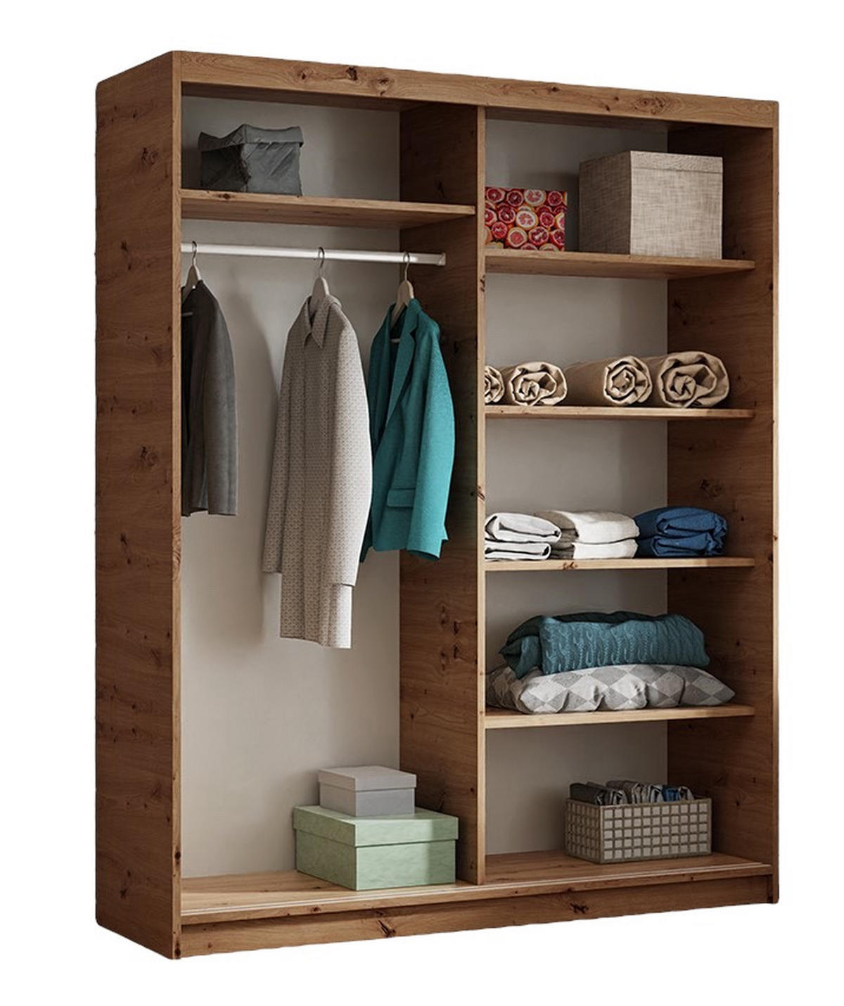 SCHWEBETÜRENSCHRANK Dora 160 cm mit Lamellen und Spiegel 2-türig, artisan, schwarz, Lamelle artisan - Schwarz/Eiche Artisan, Kunststoff (160/205/60cm) - Margaret Hadas24