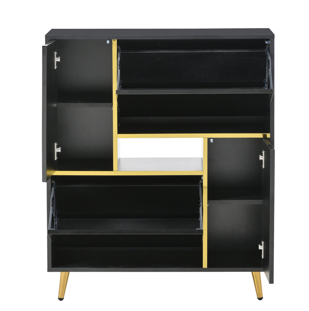 SCHUHSCHRANK 80/25/96 cm in Schwarz mit 2 Türen, Hochglanzfront und LED-Licht - Schwarz, Holzwerkstoff (80/96/25cm) - BEAOK