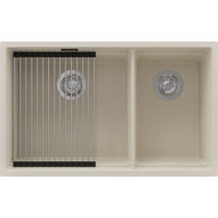 SPÜLBECKEN Praga Slim Duo, 2-er set Beige 76/47 cm 2 Becken + Ablauf-Set + Aufrollbare Abtropffläche ab 80er Unterschrank - Chromfarben/Beige, Kunststoff (76/20/47cm) - Primagran