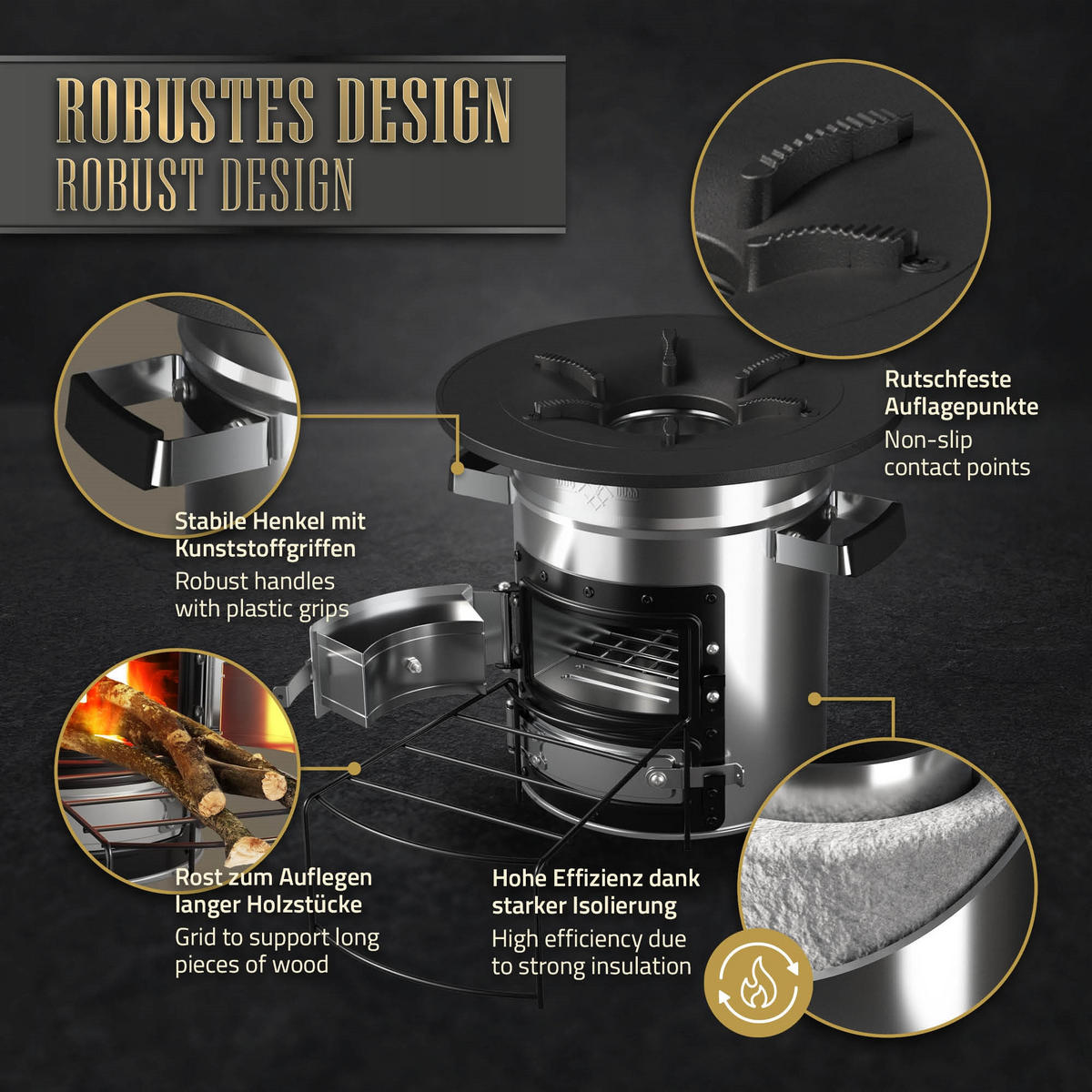 RAKETENOFEN mit Power Ring silber - Silberfarben, Metall (23/30/18cm) - BBQ Boss