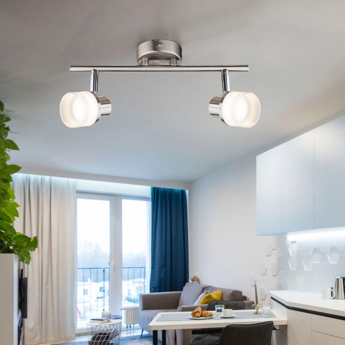 LED DECKENLEUCHTE Chrom Silber matt - Silberfarben, Metall (31.5/8/13.9cm) - Globo Lighting