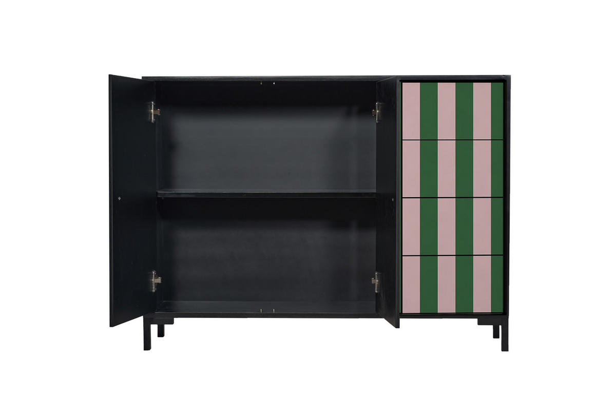 KOMMODE mit 2 Türen und 4 Schubladen aus MDF mit Walddruck WILMA - Pink, Holzwerkstoff (45/84/113cm) - RNT By Really Nice Things