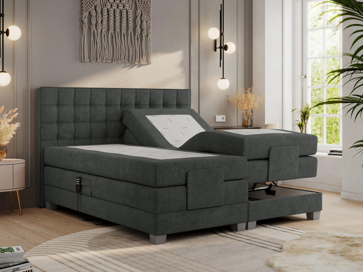 BOXBETT ELEKTRO 180/200 Dunkelgrau Struktur - H3 - Dunkelgrau, Holz/Textil (180/200cm) - MKS