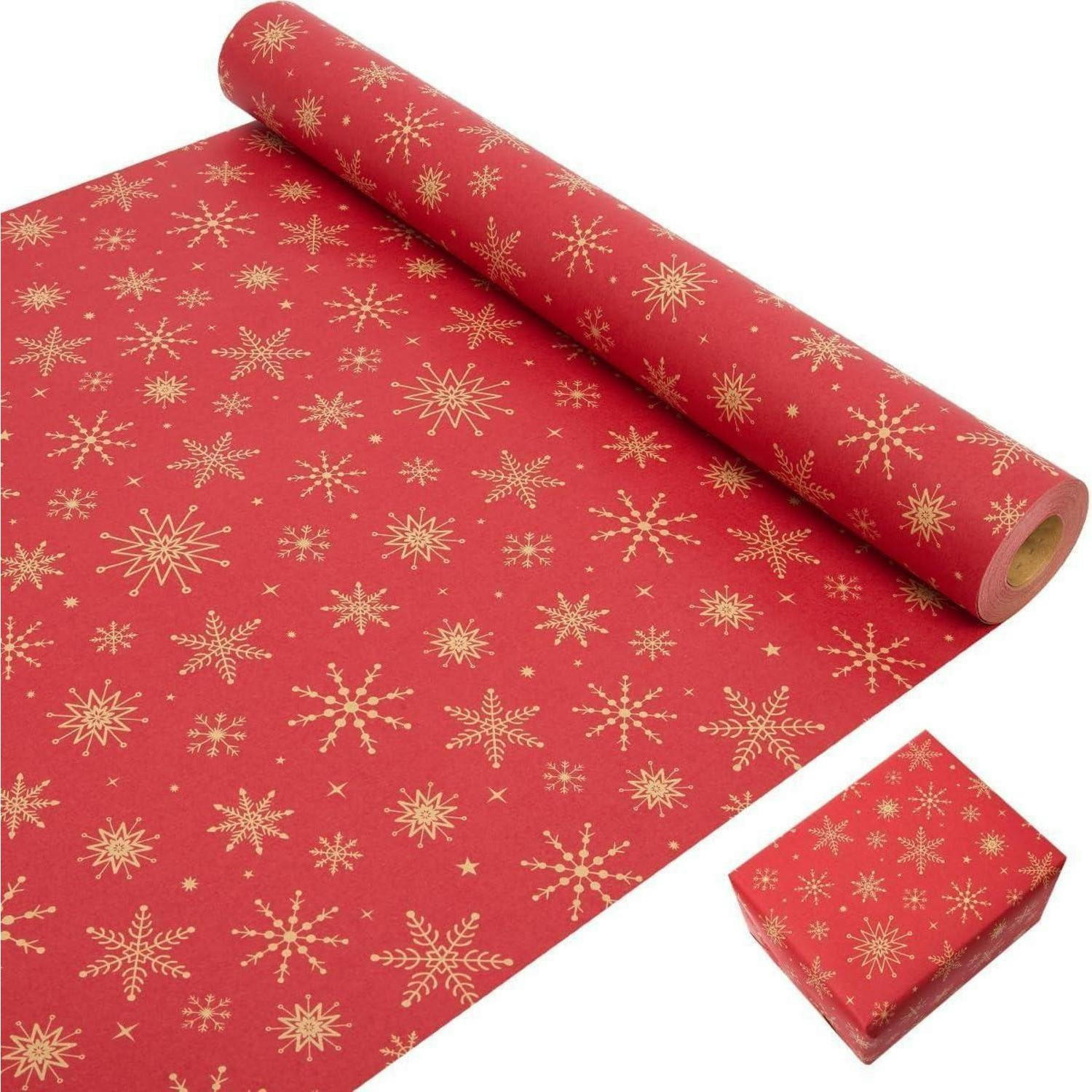 GESCHENKPAPIER Rolle 43 cm x 20 m Kraftpapier Weihnachtsmotiv - Rot, Papier (43/1/2000cm)