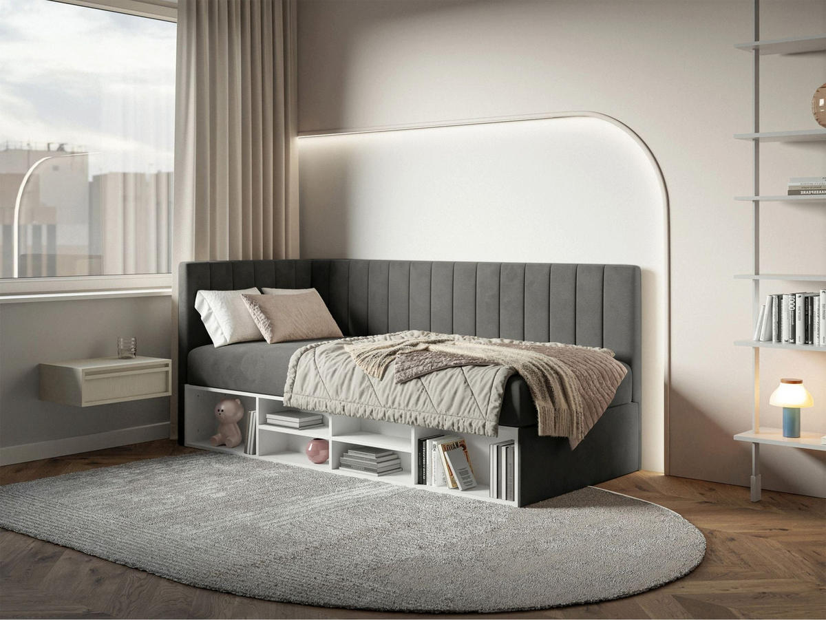 JUGENDBETT Ventrio Dunkelgrau Easy-Clean-Samtbezug 90x200 cm - Dunkelgrau, Kunststoff/Textil (90/200cm) - Selsey