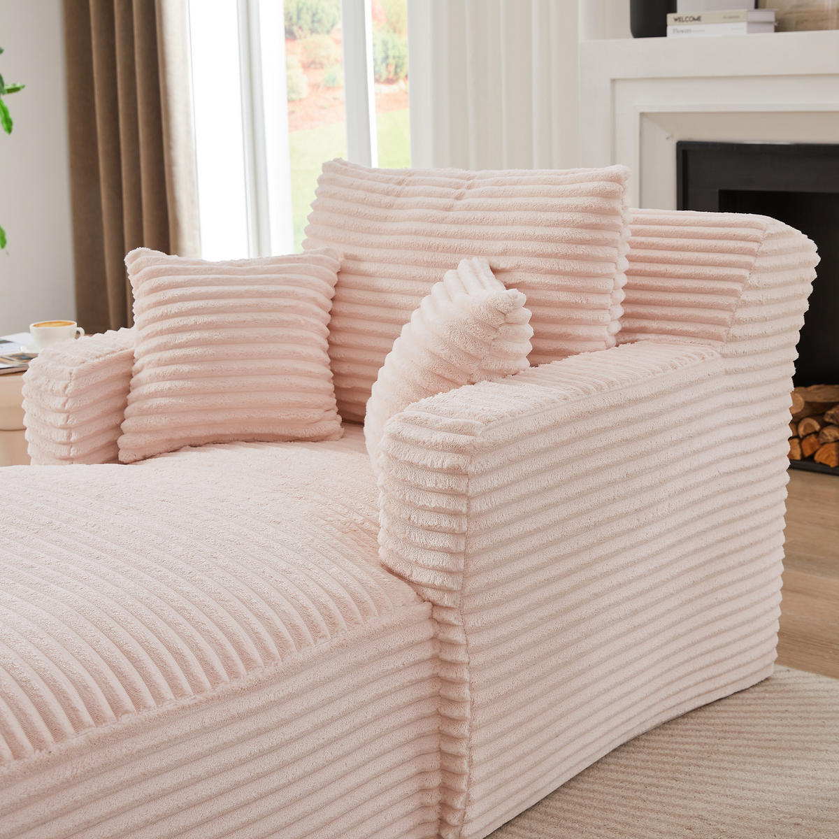 CHAISELONGUE aus Cord, ohne Montage - Pink, Textil (166/82/100cm) - Urban Meuble