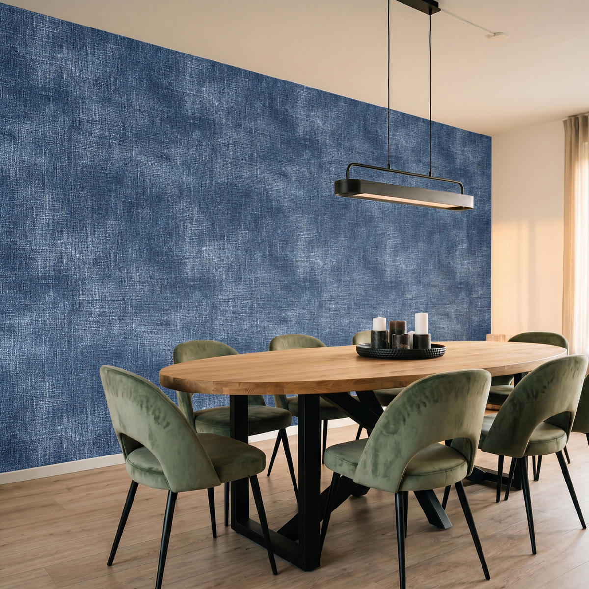 TAPETE - Leinen - Textur - Muster - Denim - Rustikal - 400x200 cm - Blau, Papier (400/200cm) - OnlyWow