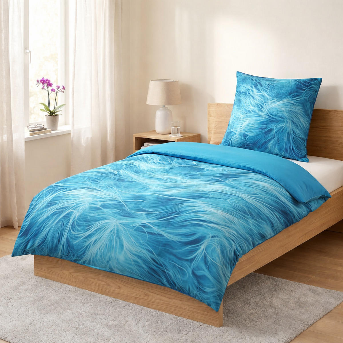 BETTWÄSCHE 2-teilig Fluffy - Blau, Naturmaterialien (135/200cm) - Sanilo