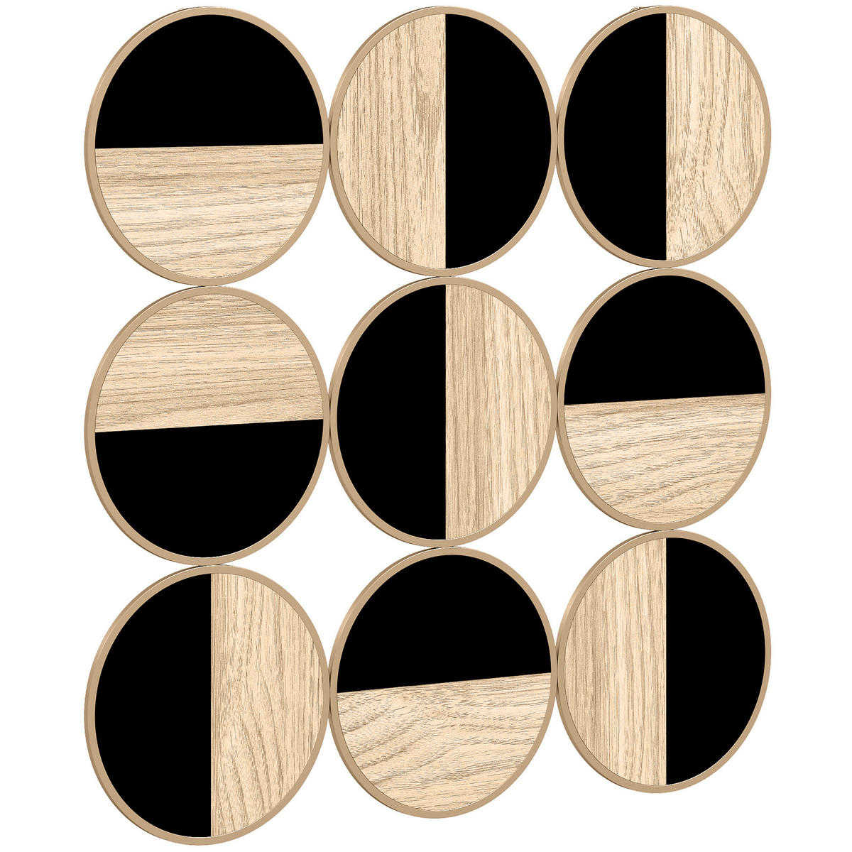 WANDDEKO DE-14333 geometrisch 9 Scheiben Natur/Schwarz - Naturfarben, Holzwerkstoff (60/60/3.8cm) - ComfortXL