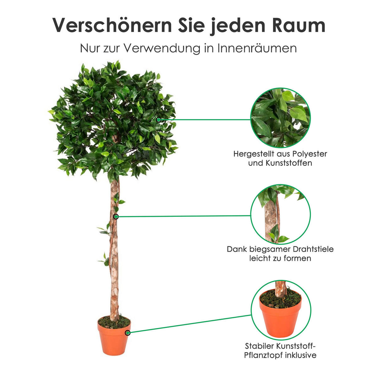 KUNSTBAUM Ficus formgeschnitten, 125 cm - Grün, Kunststoff (125cm) - Homescapes