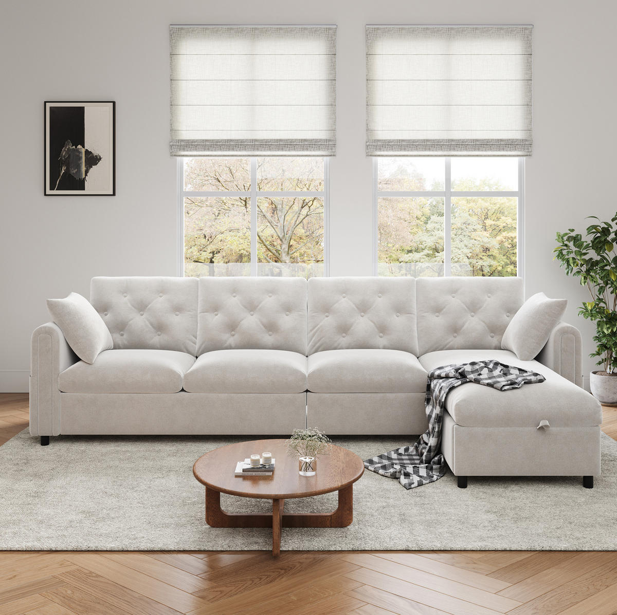 ECKSOFA 281/132/86 cm Beige aus Samt mit Bettfunktion und Stauraum - Beige, Textil (132/281cm) - OKWISH