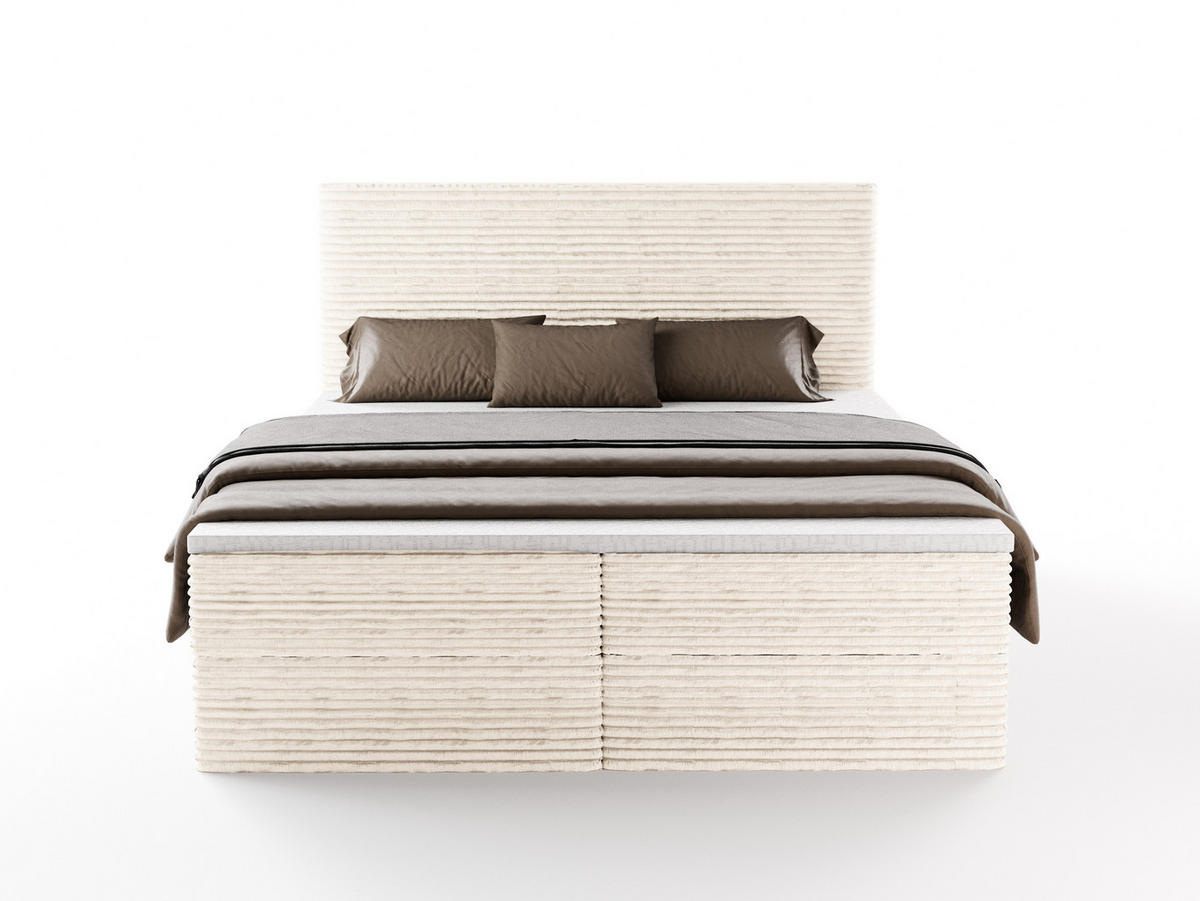 BOXBETT RAVENO mit Bettkasten 200x200 cm inkl. Bonell-Federkernmatratze H3 und Topper – Polsterbett Stoff ASTI Weiß - Weiß, Textil (200/200cm) - Luxkor24